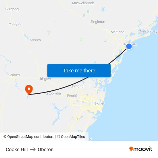 Cooks Hill to Oberon map