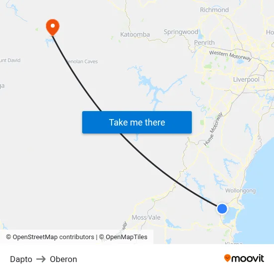 Dapto to Oberon map