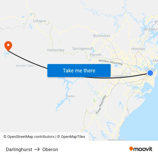 Darlinghurst to Oberon map
