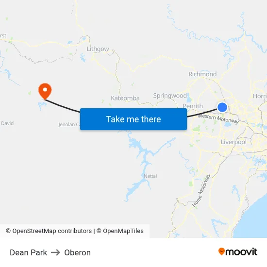 Dean Park to Oberon map