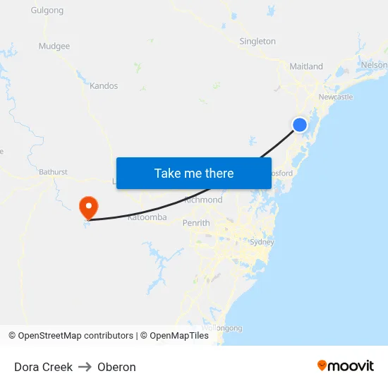 Dora Creek to Oberon map