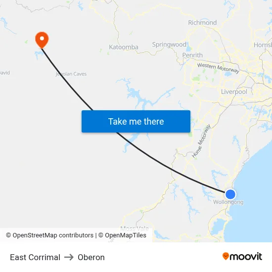 East Corrimal to Oberon map