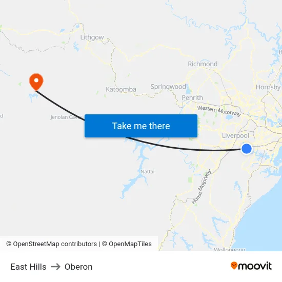 East Hills to Oberon map