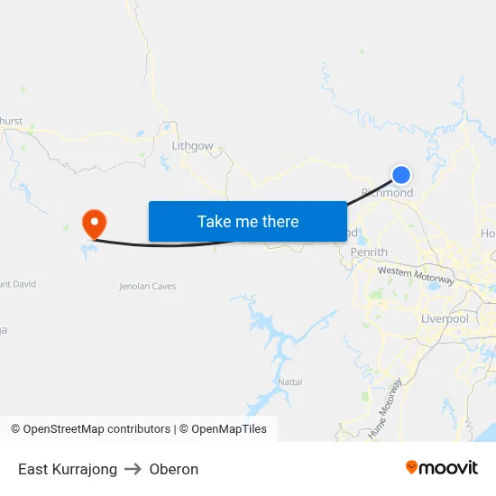 East Kurrajong to Oberon map