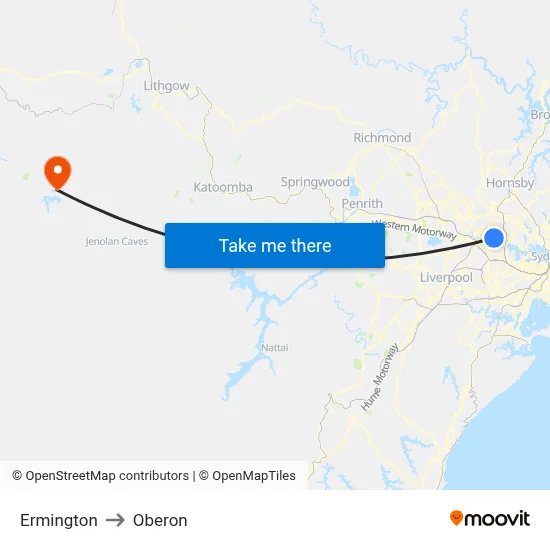 Ermington to Oberon map