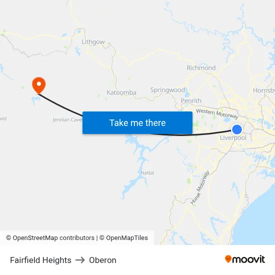 Fairfield Heights to Oberon map