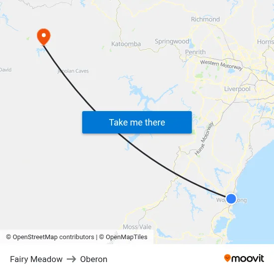 Fairy Meadow to Oberon map