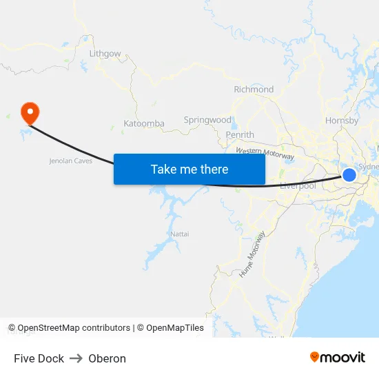 Five Dock to Oberon map