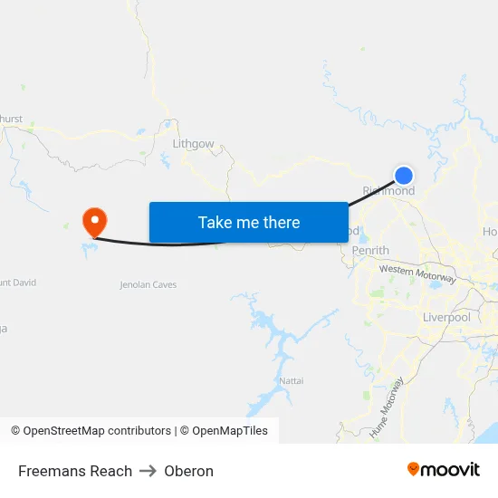 Freemans Reach to Oberon map