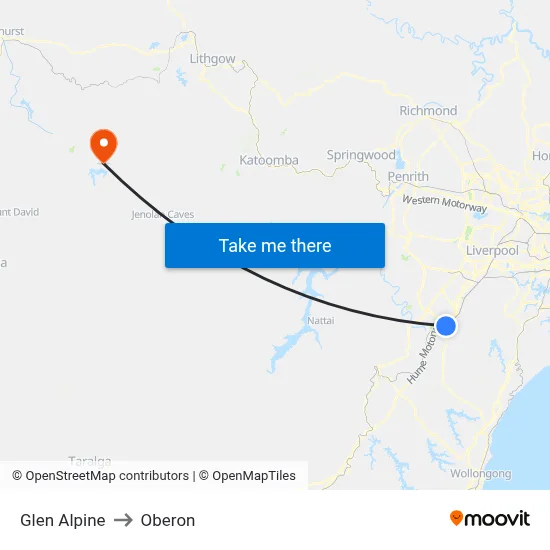 Glen Alpine to Oberon map