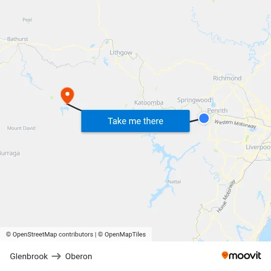 Glenbrook to Oberon map