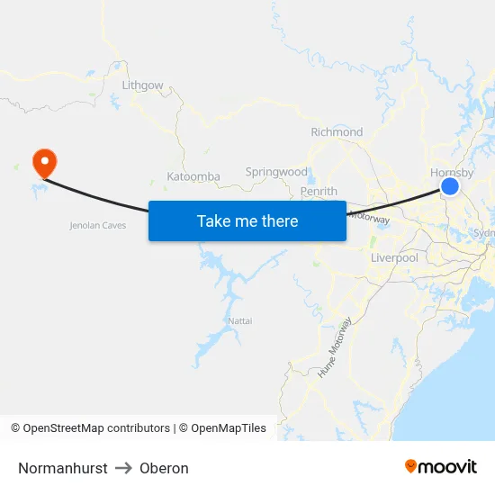 Normanhurst to Oberon map