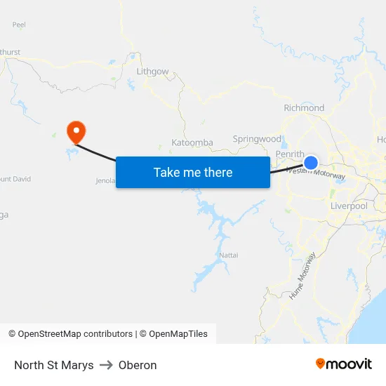 North St Marys to Oberon map