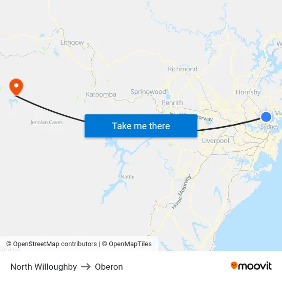 North Willoughby to Oberon map