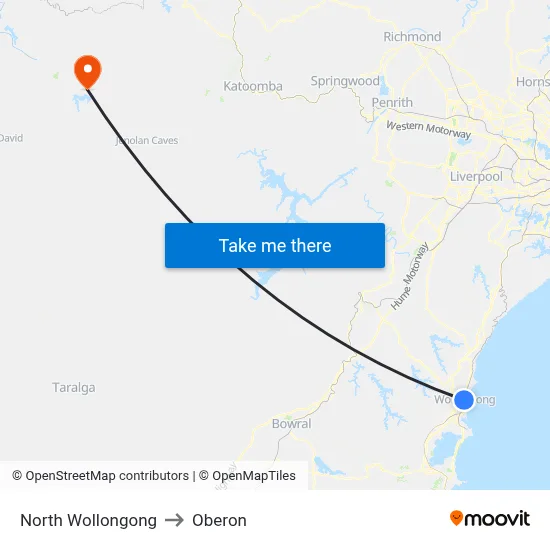 North Wollongong to Oberon map