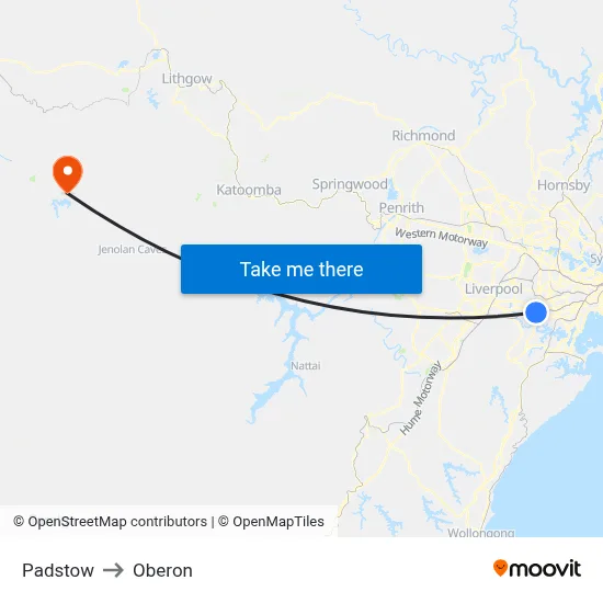 Padstow to Oberon map