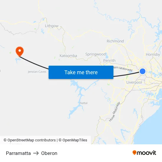 Parramatta to Oberon map
