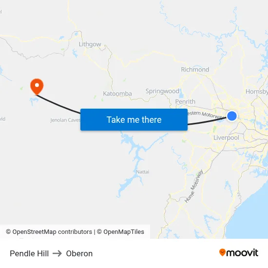 Pendle Hill to Oberon map