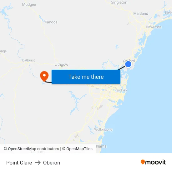 Point Clare to Oberon map