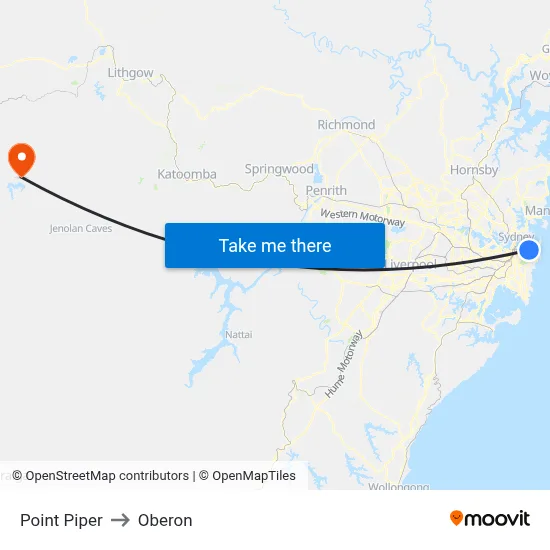 Point Piper to Oberon map