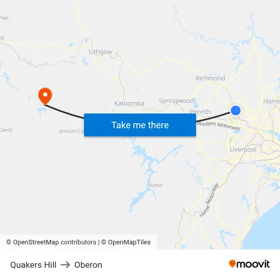 Quakers Hill to Oberon map