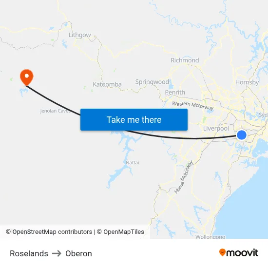 Roselands to Oberon map