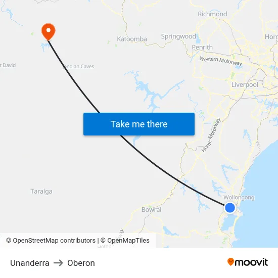 Unanderra to Oberon map