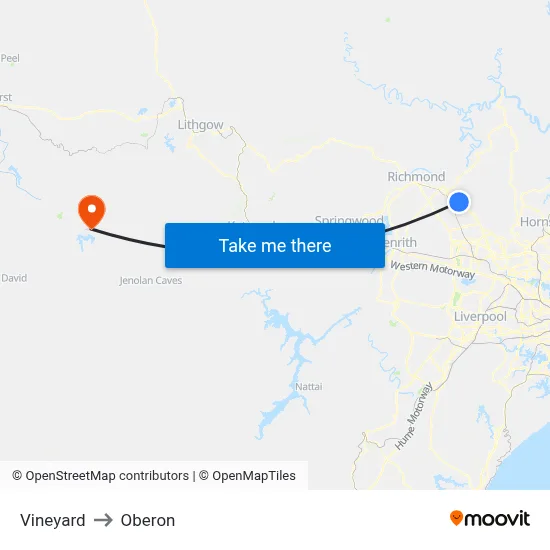 Vineyard to Oberon map