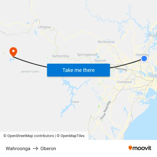 Wahroonga to Oberon map