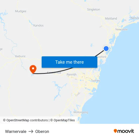 Warnervale to Oberon map