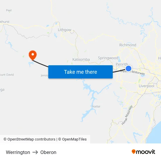 Werrington to Oberon map