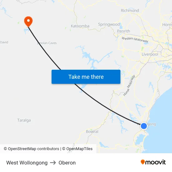 West Wollongong to Oberon map