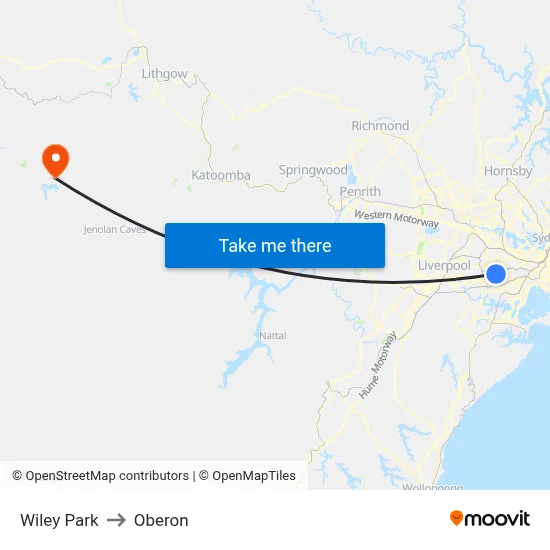 Wiley Park to Oberon map