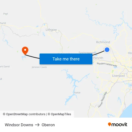 Windsor Downs to Oberon map