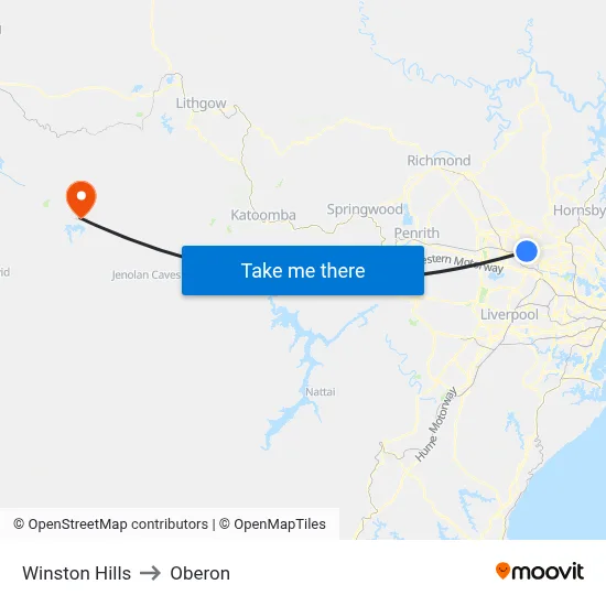 Winston Hills to Oberon map