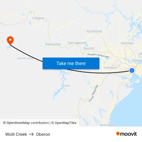 Wolli Creek to Oberon map