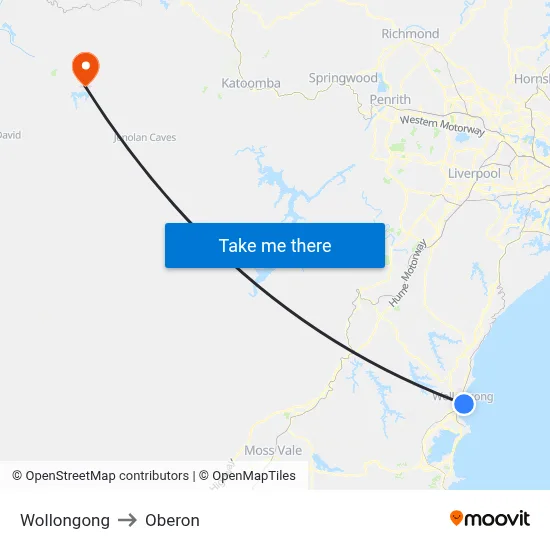 Wollongong to Oberon map