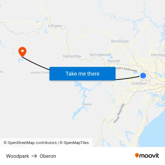 Woodpark to Oberon map