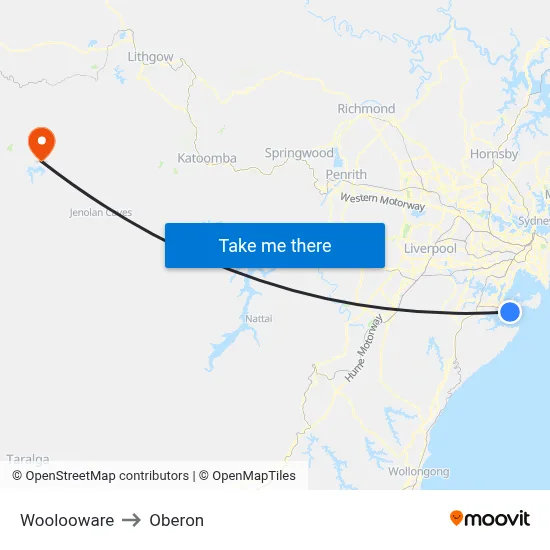 Woolooware to Oberon map