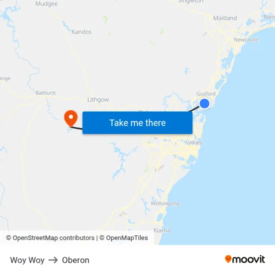 Woy Woy to Oberon map