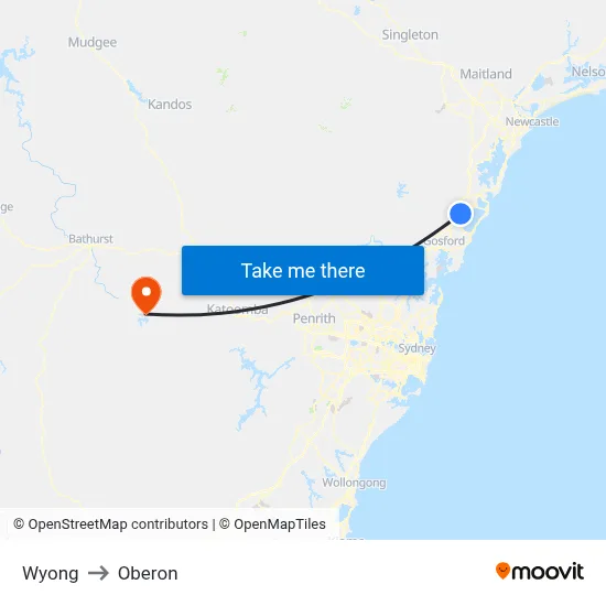 Wyong to Oberon map