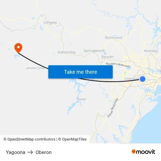 Yagoona to Oberon map