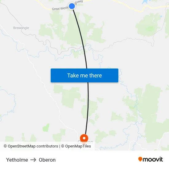 Yetholme to Oberon map