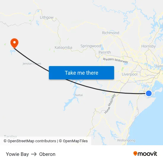 Yowie Bay to Oberon map
