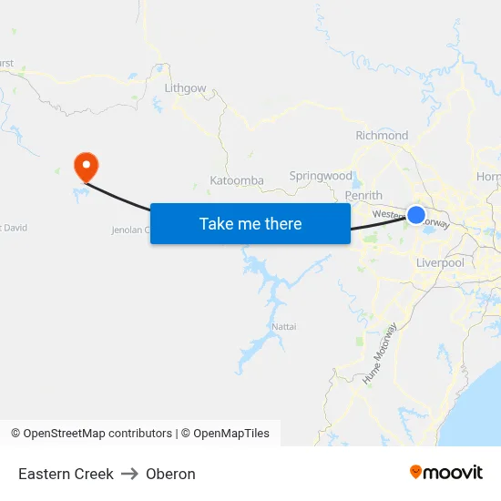 Eastern Creek to Oberon map
