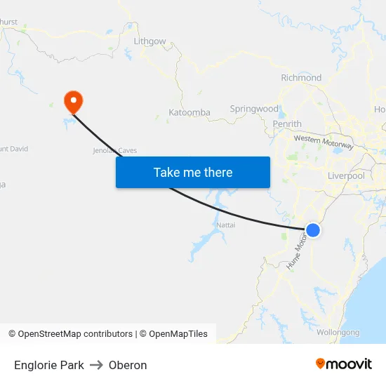 Englorie Park to Oberon map