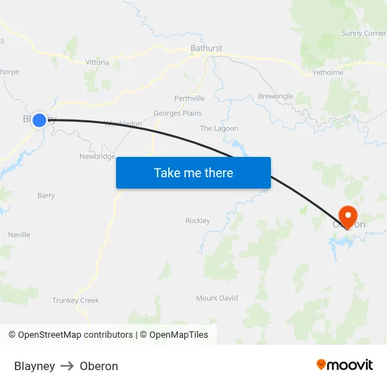 Blayney to Oberon map