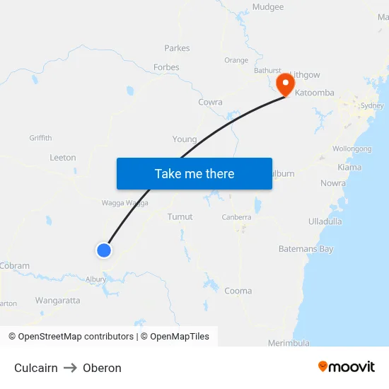 Culcairn to Oberon map