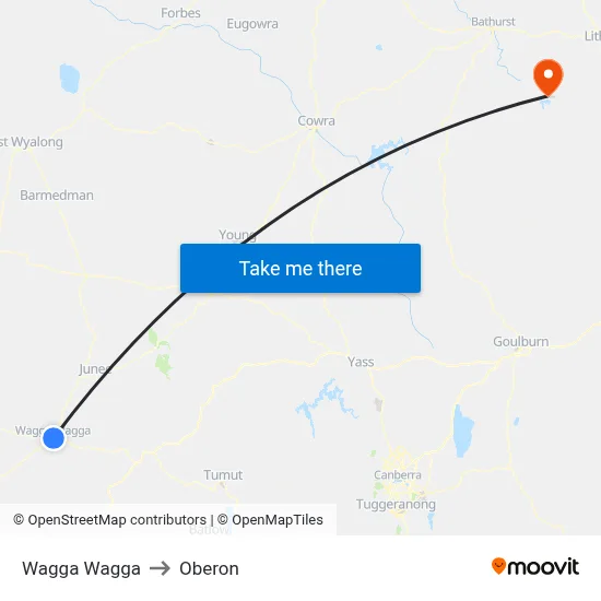 Wagga Wagga to Oberon map