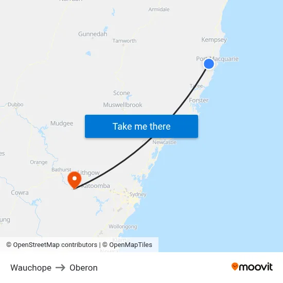 Wauchope to Oberon map